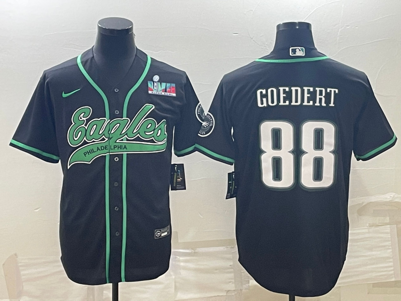 Men's Philadelphia Eagles #88 Dallas Goedert Black With Super Bowl LVII Patch Cool Base Stitched Baseball Jersey Men's Philadelphia Eagles #88 Dallas Goedert Black With Super Bowl LVII Patch Cool Base Stitched Baseball Jersey